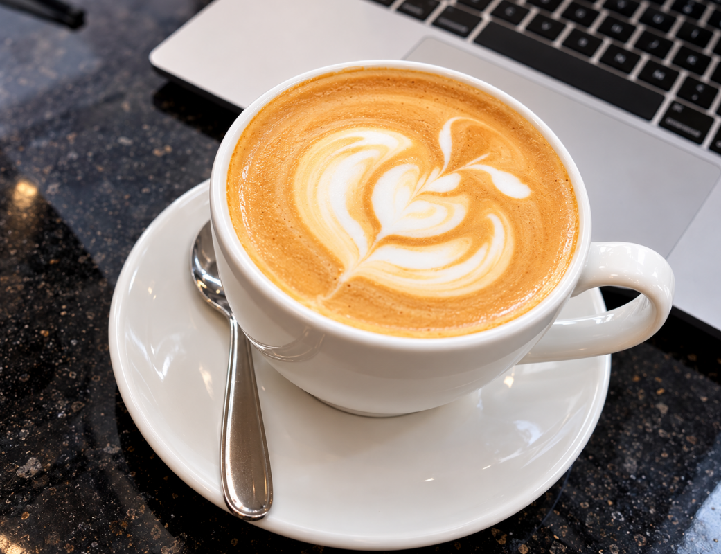 A latte with leaf latte art