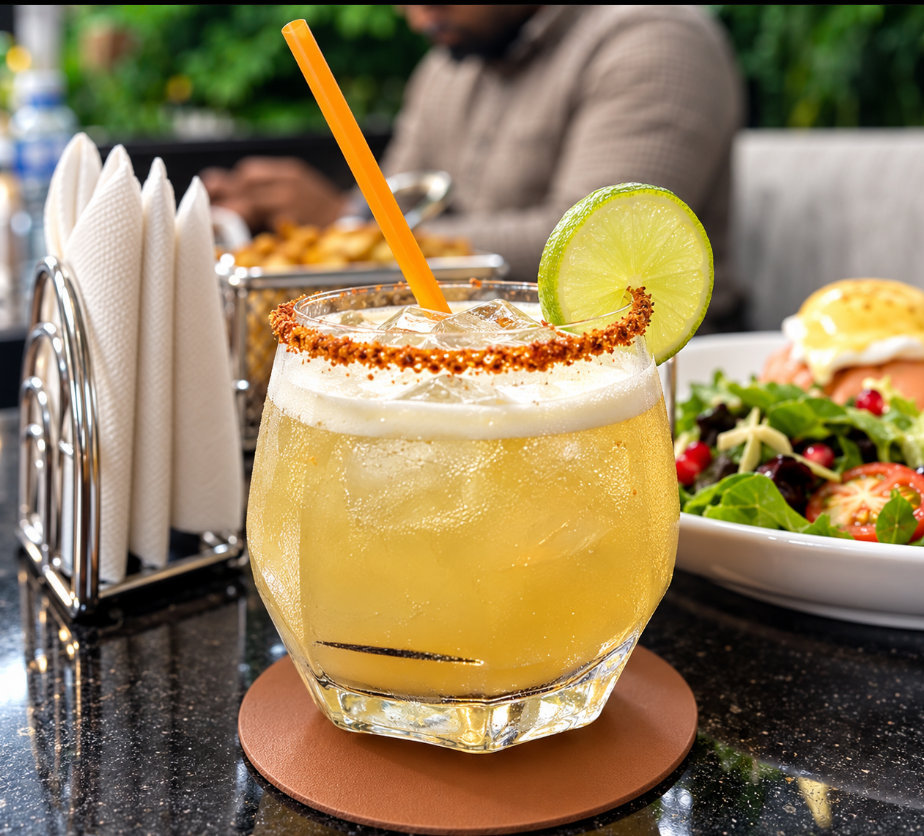 A spiced yellow mocktail with lime